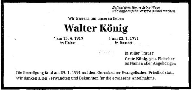 Koenig Walter 1919-1991 Todesanzeige